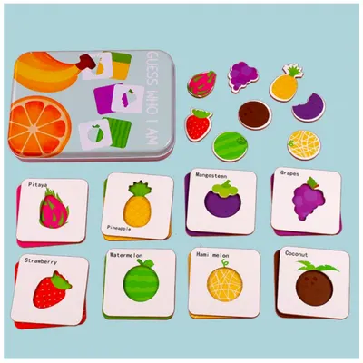 Puzzle din lemn cu Fructe in cutie Metalica Montessori