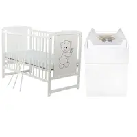 Set mobilier pentru copii, BabyNeeds: Patut din lemn de pin si MDF, cu somiera reglabila in 3 trepte, Timmi, 120x60 cm + Saltea cocos-burete-cocos, 10 cm + Comoda cu masuta de infasat, Alb