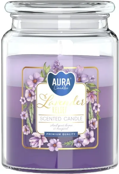 Lumânare parfumată Bispol Aura - Calm lavandă, 500 g