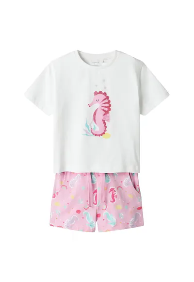 Set tricou si pantaloni scurti fete 13239682 - Bumbac organic - Roz - Roz