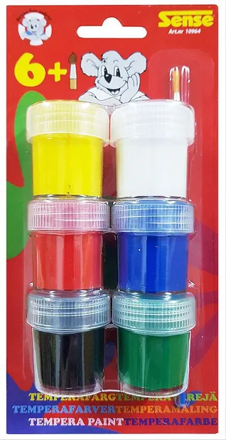 Set de vopsele tempera Sense - 6 bucăți, cu pensulă