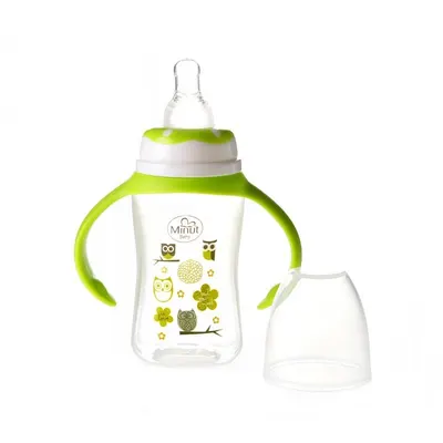 Biberon cu manere 125 ml si tetina silicon 0+ verde
