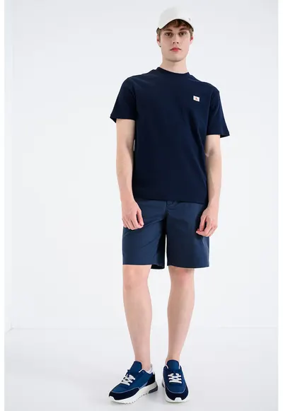 Pantaloni scurti chino din amestec de bumbac - Bleumarin