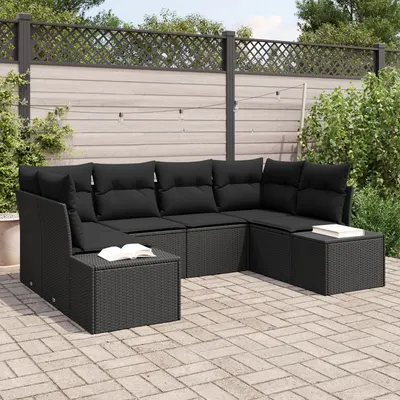 Gossi set de canapea de gradina cu 6 piese si perne negre din poliratan