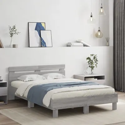 vidaXL Cadru de pat cu tăblie și LED, gri sonoma, 120x190 cm
