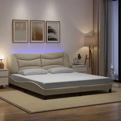 vidaXL Cadru de pat cu LED fără saltea Hvar cremă 180x200 cm țesătură