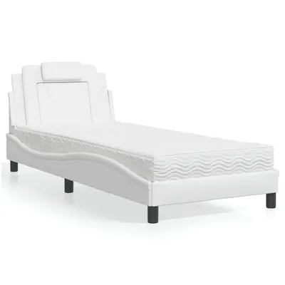 vidaXL Pat, Viana, cu saltea, alb, 90x190 cm, piele ecologică