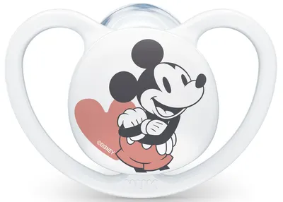 Suzeța din silicon Nuk - Space Mickey, 18-36 luni, albă, cu cutie