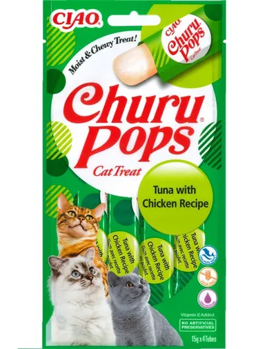 INABA Churu Pops Tuna &amp; Chicken 4x15g snack lichid pentru pisici cu ton si pui