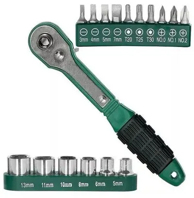 Cheie 8 piese tip clichet maner VERDE (10 biti si 6 tubulare 1/4 ) multifunctionala