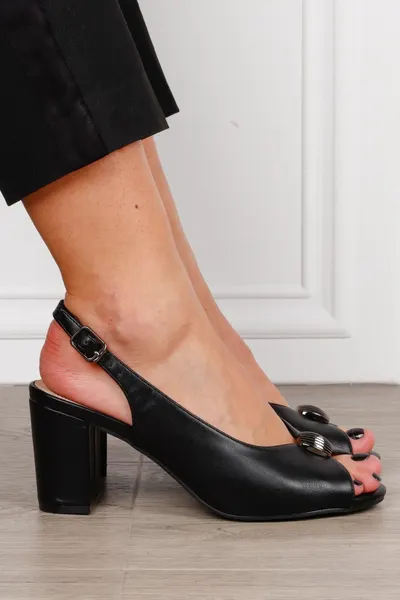 Pantofi Eleganti dama decupati din piele Ecologica cu brant din piele naturala CRL1586 NEGRU