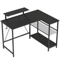 HOMCOM Birou gaming reversibil, birou de colț, suport pentru monitor, etajeră din plasă reglabilă, 114,5x82x91,5cm, negru | Aosom Romania