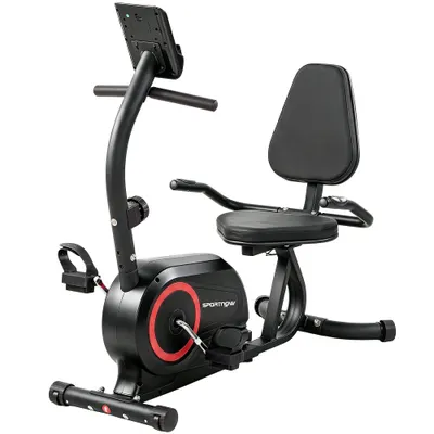 SPORTNOW Ergometru recumbent pentru acasă cu 8 trepte de rezistență reglabilă, frână magnetică, APP, senzor de puls, afișaj LCD, curele pentru picioare | Aosom Romania
