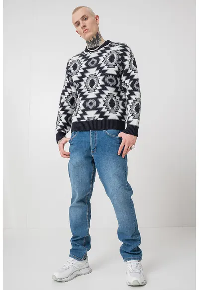 Pulover cu model Bloomfield - Alb/Negru/Gri