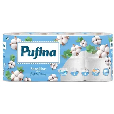 Hartie Igienica Lux, 3 Straturi, Alb Delicat Sensitive, Pufina, 8 Role