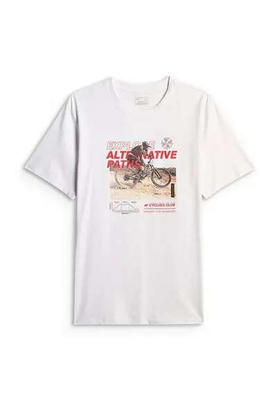 Tricou barbati relaxed - imprimeu - alb - bumbac