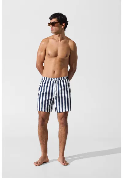 Pantaloni scurti de baie cu model in dungi - Alb/Bleumarin