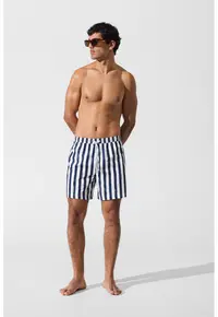 Pantaloni scurti de baie cu model in dungi - Alb/Bleumarin