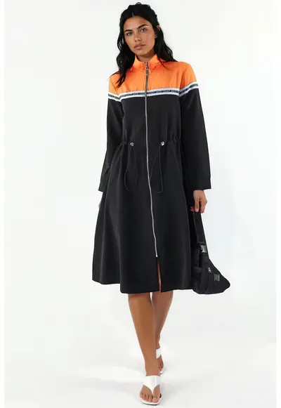 Rochie midi - color-blocked - negru - jerseu de lycra