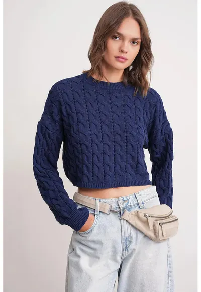 Pulover dama - albastru marin - tricot