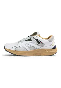 Pantofi sport de piele cu garnituri din material textil Neon - Alb/Portocaliu/Kaki inchis