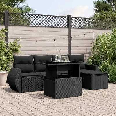 Gossi set mobilier de gradina cu perne, 6 piese, negru, poliratan