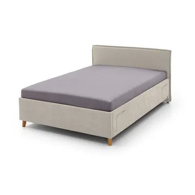 Pat pentru copii bej tapițat cu spațiu de depozitare cu somieră 90x200 cm Fun – Meise Möbel