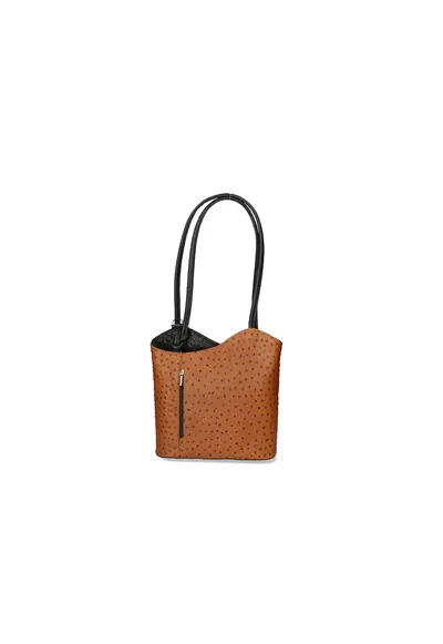 Rucsac de piele cu imprimeu piele de strut - Negru/Caramel