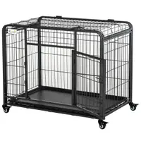 PawHut Tarc pentru caini pliabil, ușă dublă cu blocare 4 roți cu frână și fund detașabil, 109.5x71x78cm, Negru | Aosom Romania
