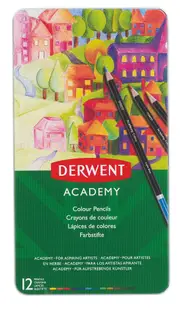 Creioane colorate, 12culori/set, cutie metalica, Derwent Academy