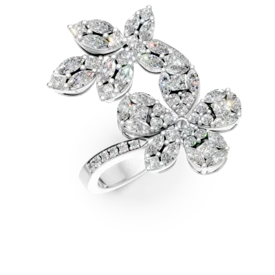 Inel din aur alb cu diamante princess, marquise si rotunde de 1.97ct