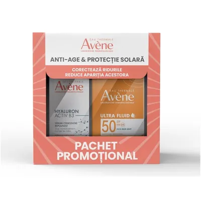 Pachet Îngrijire Anti-Rid Hyaluron Activ B3 Ser, 30 ml + Ultra Fluid Invisible SPF 50+, 50 ml, Avene