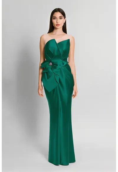 Rochie maxi cu aspect satinat - Verde