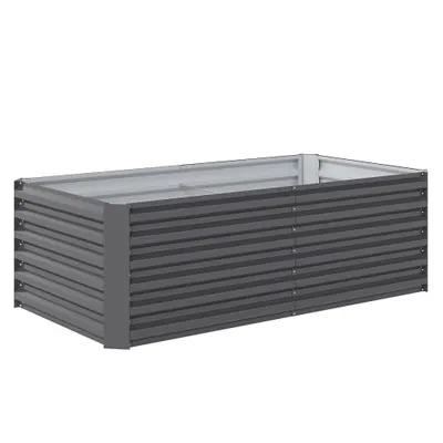 Outsunny Pat de Grădină Ridicat pentru Exterior cu Fund Deschis și Bare de Susținere, Jardinieră din Oțel Galvanizat, pentru Flori, Legume, Balcon sau Grădină, 180x90x57,5 cm, Gri Închis | Aosom Romania