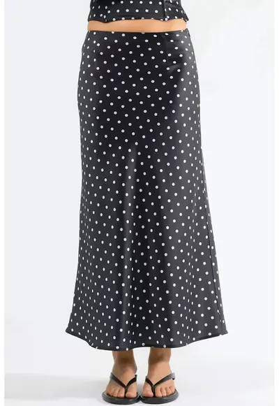 Fusta maxi - model cu buline - negru - satin