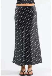 Fusta maxi - model cu buline - negru - satin