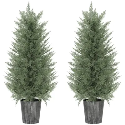 HOMCOM Set de 2 chiparoși artificiali mari 90cm plantă artificială din plastic în ghiveci 15 x 15 x 90 cm Grün | Aosom Romania