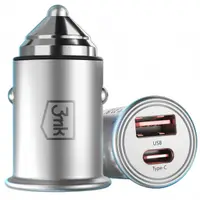 Incarcator Auto 3MK HyperCharger, 30W, 5A, 1 x USB-A - 1 x USB-C, Argintiu