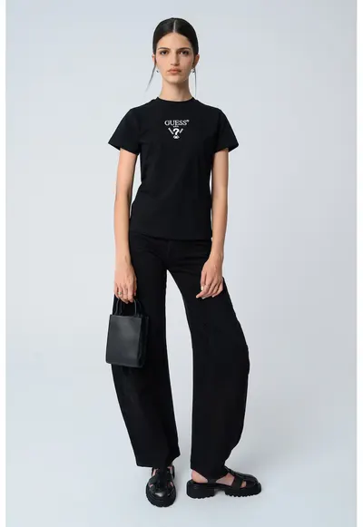 Tricou cu logo brodat pe piept - Negru/Alb murdar