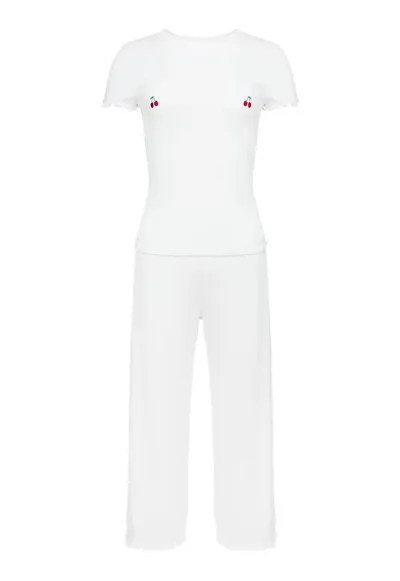 Pijama dama - Imprimeu Etnic cu fructe - Alb crem - Pure Cherries