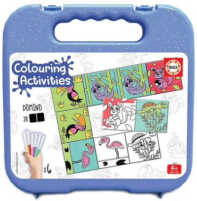 Puzzle de colorat Educa din 50 de piese - Domino cu animale, cu 6 carioci
