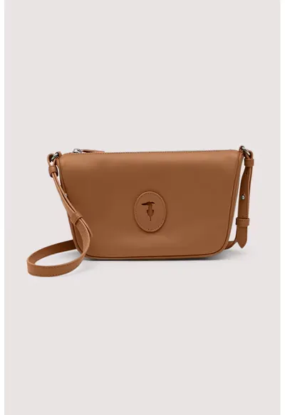 Geanta crossbody din piele cu aplicatie monograma - Maro Siena