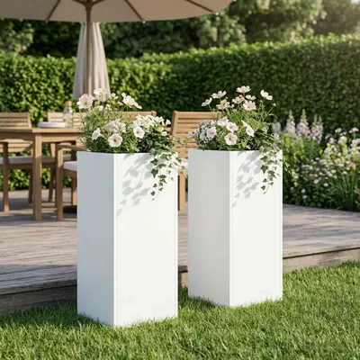 vidaXL Vază pentru Grădină 2 buc. Alb 20 x 20 x 50 cm