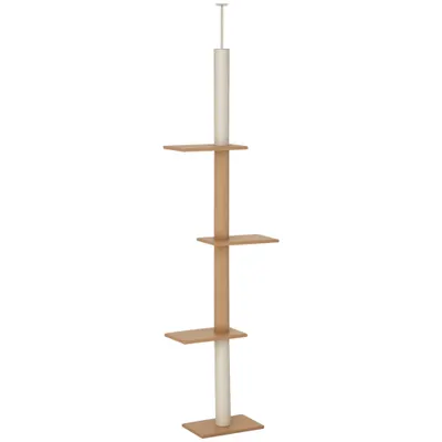 PawHut Stâlp de Zgâriat pentru Pisici cu 4 Nivele cu Prindere de Tavan și Înălțime Reglabilă, 43x27x228-260 cm, Maro | Aosom Romania