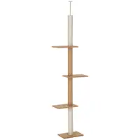 PawHut Stâlp de Zgâriat pentru Pisici cu 4 Nivele cu Prindere de Tavan și Înălțime Reglabilă, 43x27x228-260 cm, Maro | Aosom Romania