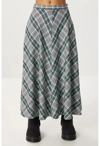 Fusta lunga - Happiness Istanbul - model in carouri - poliester - gri/verde