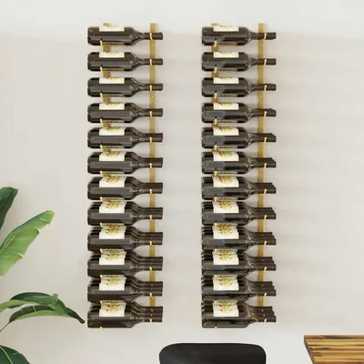 vidaXL Suport sticle de vin de perete, 36 sticle, 2 buc., auriu, fier