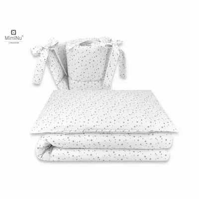 Set lenjerie patut 5 piese MimiNu cu pilota si perna din bumbac pentru patut 120x60 cm Mini Gray Stars