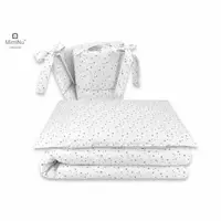 Set lenjerie patut 5 piese MimiNu cu pilota si perna din bumbac pentru patut 120x60 cm Mini Gray Stars