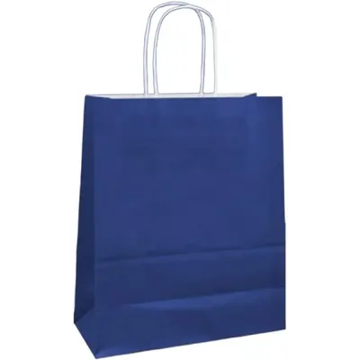 Pungi Hartie cu Manere Rasucite, Biodegradabile, Albastru Inchis, 20 x 9 x 25 cm, 100 Bucati
